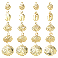 Настоящее золото 14K 20 шт 5 стили подвески из сплава, Тема океана, без свинца, без никеля и без кадмия, форма раковины каури, реальный 14 k позолоченный, 13.5~24x11~22.5x3~5 мм, отверстие : 1.5~2.5 мм, 4 шт / стиль