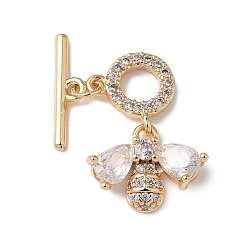 Настоящее золото 18K Латунные застежки-молнии из прозрачного кубического циркония, без кадмия, без никеля и без свинца, Пчелы, реальный 18 k позолоченный, бар: 15x4x1.5 mm, отверстие : 1.4 мм, пчелы: 19.5x14x3.5 мм, отверстие : 1 мм, 4.8 мм внутренним диаметром