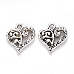 Античное Серебро Подвески из сплава в тибетском стиле, сердце, без кадмия и без свинца, античное серебро, 14x13x3 мм, Отверстие : 1.6 мм , около 960 шт / 1000 г