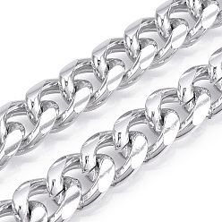 Платина Алюминий бордюрный цепи, кубинские звенья алмазной огранки, несварные, платина, 16.5x13x4 мм