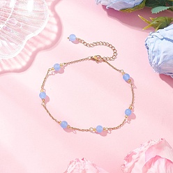 Темно-Голубой Окрашенный круглый натуральный малайзийский нефрит и 304 цепочка из нержавеющей стали, золотые, глубокое синее небо, 10 дюйм (253 мм)