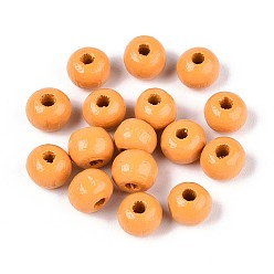 Оранжевый Круглые бусины из натурального дерева схима, окрашенные распылением, оранжевые, 6~6.5x4.5~5 мм, отверстие : 1.6~1.8 мм