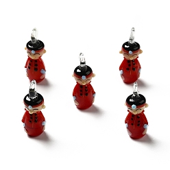 FireBrick Handmade Lampwork Pendants, Man Charms, FireBrick, 33~34x13~13.5x10.5~11mm, Hole: 2.5~3mm