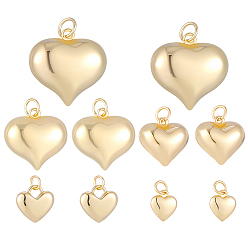 Настоящее золото 18K 10 шт 5 стили латунные подвески, долговечный, с целью перехода в кольце, сердце прелести, реальный 18 k позолоченный, 10~25x9~25x3.5~10.5 мм, отверстие : 3~5 мм, 2 шт / стиль
