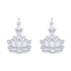 Нержавеющая Сталь Цвет Не тускнеющие 201 подвески из нержавеющей стали, лотос со звездой, цвет нержавеющей стали, 44x30x1 мм, отверстие : 1.4 мм