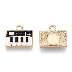 Черный Экологичные подвески из цинкового сплава, с эмалью, без кадмия, без никеля и без свинца, пианино, золотой свет, чёрные, 13x14x2 мм, отверстие : 2 мм