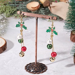 (52) Непрозрачная лаванда Серьги-подвески из латунного стекла с жемчужными листьями, со сплавом и эмалью, золотые, разноцветные, 74x21 мм