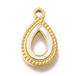 Teardrop Ионное покрытие (ip) 304 подвески из нержавеющей стали для ручной полировки, с белым акрилом, золотые, слеза, 15x9x2 мм, отверстие : 1.5 мм