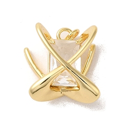 Real 18K Gold Plated Brass Micro Pave Clear Cubic Zirconia Pendants, Cadmium Free & Lead Free, Rectangle, Real 18K Gold Plated, 20x18x3x10mm