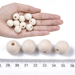 Floral White Natural Unfinished Wood Beads, Waxed Wooden Beads, Smooth Surface, Round, Floral White, 16mm, Hole: 3mm