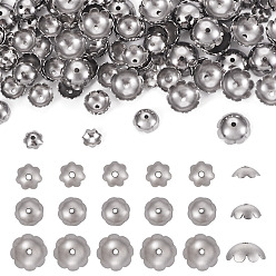Couleur Acier Inoxydable 360pcs 3 styles 316 perles d'espacement en acier inoxydable, fleur, couleur inox, 6~10x2~4mm, Trou: 1~1.2mm, 120 pcs / style