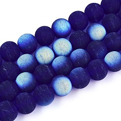Полуночно-синий Матовые прозрачные стеклянные бусины, круглые, с половиным покрытием, с покрытием AB цвета, темно-синий, 8~8.5 мм, отверстие : 1 мм, около 51~53 шт / нитка, 14.57~15.35'' (37~39 см)