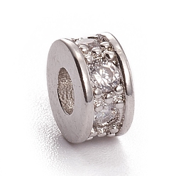 Платина Латунные микро проложить кубических циркония шарики прокладки, плоско-круглые, платина, 6x3.5 мм, отверстие : 2.5 мм