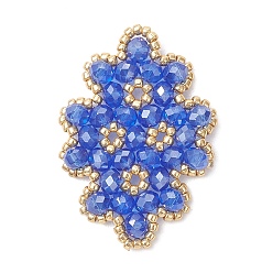 Королевский синий Подвески-коннекторы из плетеных стеклянных бусин, цветок ссылки, королевский синий, 31x23x3.5 мм