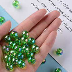 Lawn Green Transparent Acrylic Beads, AB Color Plated, Round, Lawn Green, 12x11mm, Hole: 2.5mm, about 566pcs/500g