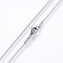 Stainless Steel Color 304 Stainless Steel Snake Chain Necklaces, with Lobster Claw Clasps, Stainless Steel Color, 17.7 inch(45cm), 1.2mm