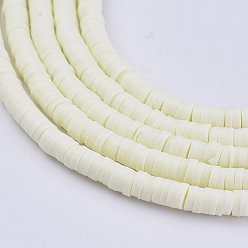 Light Goldenrod Yellow Flat Round Eco-Friendly Handmade Polymer Clay Bead Spacers, Light Goldenrod Yellow, 4x1mm, Hole: 1mm, about 380~400pcs/strand, 17.7 inch