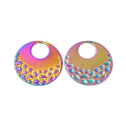Rainbow Color Ion Plating(IP) 304 Stainless Steel Pendants, Flat Round Charm, Rainbow Color, 23x1mm, Hole: 8.3mm