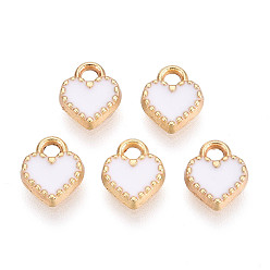 Белый Сплав эмали прелести, без кадмия и без свинца, сердце, золотой свет, белые, 8.5x7.5x2.5 мм, отверстие : 1.6 мм