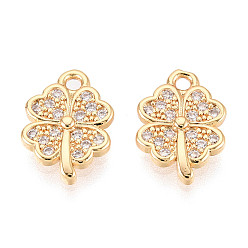 Настоящее золото 18K Латунные микро проложить кубического циркония прелести, клевер, долговечный, без никеля , реальный 18 k позолоченный, 12x8.5x2 мм, отверстие : 1.2~1.4 мм