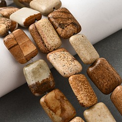 Пейзажный Джаспер Естественного изображения яшмы бисер нитей, прямоугольные, 18x13x5.5 мм, отверстие : 1 мм, около 11 шт / нитка, 7.68''~7.87'' (19.5~20 см)