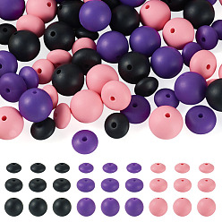 Mixed Color 90Pcs 9 Styles Round & Rondelle Silicone Focal Beads, Mixed Color, 12~15x6.5~15mm, Hole: 2mm, 10pcs/style