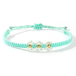 Средний Морско-зеленый Стеклянные бусины плетеные бусины beacelets, регулируемые женские браслеты из вощеного шнура, маргаритка, средний морской зеленый, внутренний диаметр: 11 дюйм (28 см)