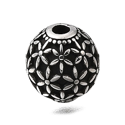 Античное Серебро Гравированные 304 бусины из нержавеющей стали, круглые с цветочным узором, античное серебро, 9.5 мм, отверстие : 1.8 мм