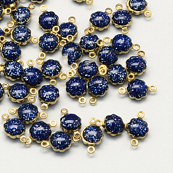 Темно-Синий Соединители звеньев эмалированной латуни золотистого цвета, круглые с флуоресцентным порошком внутри, темно-синий, 7x11.5x4 мм, отверстие : 1 мм