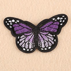 Dark Violet Computerized Embroidery Cloth Iron on/Sew on Patches, Costume Accessories, Appliques, Butterfly, Dark Violet, 46x78mm