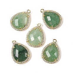 Клубничный Кварц Подвески из натурального зеленого клубничного кварца с огранкой в виде капли, покрытие стойки латунь микропаве прозрачные кубические циркониевые подвески, золотые, стойки покрытие, 20.5x15x5.5 мм, отверстие : 1.4 мм