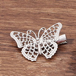 Платина Латунные зажимы волос аллигатора, с железной фурнитурой, бабочка, платина, 29x41 мм