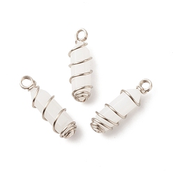 White Jade Natural White Jade Double Terminal Pointed Pendants, with Platinum Tone Copper Wire Wrapped, Bullet, 26~26.5x8mm, Hole: 2.5~2.8mm