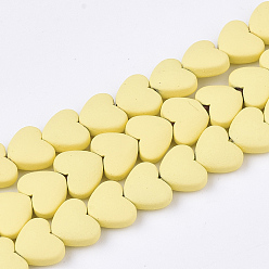 Champagne Yellow Spray Painted Non-magnetic Synthetic Hematite Beads Strands, Heart, Champagne Yellow, 5x6x3mm, Hole: 0.5mm, about 75pcs/strand, 15.7 inch