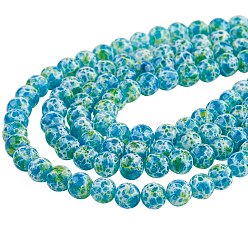 Dark Sea Green 2 Strands Spray Painted Glass Beads Strands, Round, Dark Sea Green, 8.5mm, Hole: 1.5mm, about 105pcs/strand, 31.89 inch(81cm)
