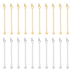 Золотой & Цвет Нержавеющей Стали 20шт. 2 цвета 304 удлинитель цепи из нержавеющей стали, концевые цепочки с застежками и крошечным язычком с подвеской в виде сердца, золотые и нержавеющая сталь цвет, 70 мм, отверстие : 2.5 мм, 10 шт / цвет