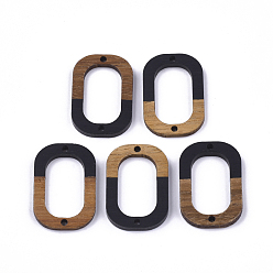 Black Resin & Walnut Wood Links connectors, Oval, Black, 28x19.5x4mm, Hole: 1.8mm