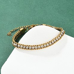 Настоящее золото 22K 304 Браслеты из нержавеющей стали с панцирной цепью для женщин, со стразами, вакуумное покрытие pvd, реальный 22 k позолоченный, 7-1/8 дюйм (18 см)