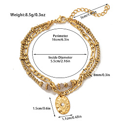 Oval 304 двухслойные браслеты из нержавеющей стали и натурального лабрадорита с бусинами, шарм браслеты, золотые, овальные, 6-1/4 дюйм (16 см)