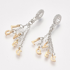 Platinum & Golden Alloy European Dangle Charms,  Large Hole Pendants, Letter, Platinum & Golden, 49mm, Hole: 4.5mm
