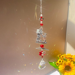 Antique Silver Teardrop Glass Suncatchers, Dog Hanging Ornaments, Rainbow Maker, for Garden & Home Decoration, Antique Silver, 400mm