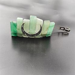 Зеленый Авантюрин Заколки для волос в богемном стиле с натуральным зеленым авантюрином и короной в форме полой луны, с металлическими зажимами, для женщин девушек, 80 мм