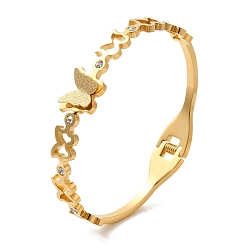 Золотой Бабочка вакуумное покрытие 304 браслеты из нержавеющей стали со стразами для женщин, золотые, внутренний диаметр: 1-7/8x2-1/4 дюйм (4.9x5.8 см)