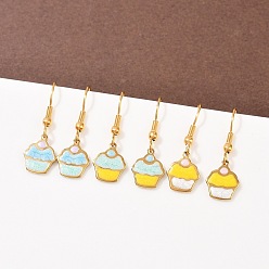 Food Серия «Океан» 304 серьги-подвески из нержавеющей стали с эмалью, реальный 18 k позолоченный, питание, 30x10 мм, 3 пар / набор