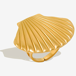 Золотой 304 Пляжное кольцо из ракушки из нержавеющей стали, простое дизайнерское кольцо для открывания, золотые, 29 мм, внутренний диаметр: 17 мм