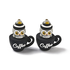 Черный Силиконовые бусины, фокусные бусы, кофейная чашка с совой, чёрные, 34x26x20 мм, отверстие : 2 мм