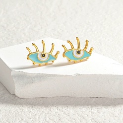 Настоящее золото 18K 304 женские серьги-пусеты с эмалью из нержавеющей стали, глаз, реальный 18 k позолоченный, 12.5x17 мм