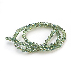 Light Green Electroplate Glass Beads Strands, Half Plated, Faceted Round, Light Green, 3mm, Hole: 1mm, about 100pcs/strand, 11.5 inch