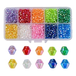 Mixed Color Bicone AB Color Plated Eco-Friendly Transparent Acrylic Beads, Faceted, Mixed Color, 4x4mm, Hole: 1mm, 10 colors, about 350pcs/color, 3500pcs/box
