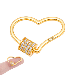 Сердце 1шт. 925 подвески-карабин с винтовым замком из стерлингового серебра, с четким кубического циркония, сердце, 16x23x1 мм